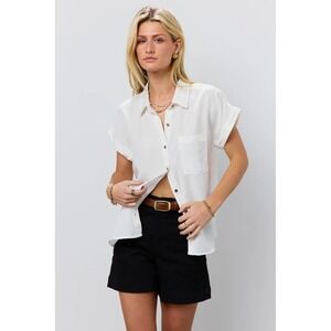 Bohme Womens XL White Cotton Gauze Short Sleeve Button Down Shirt Elevated Basic